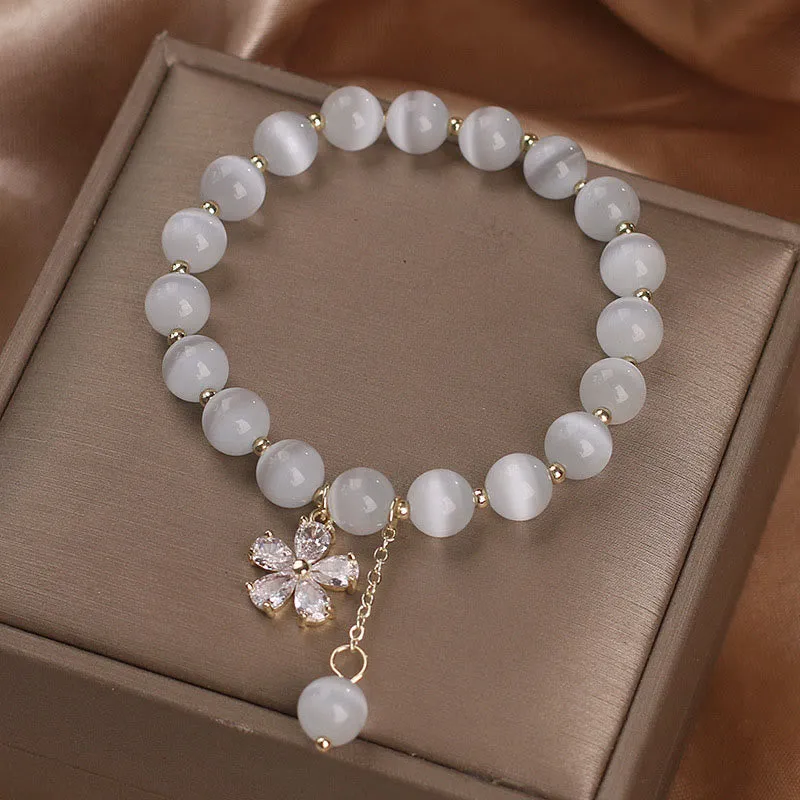 Luck Muse Cat's Eye Flower Charm Bracelet - Peace & Support - Image 4