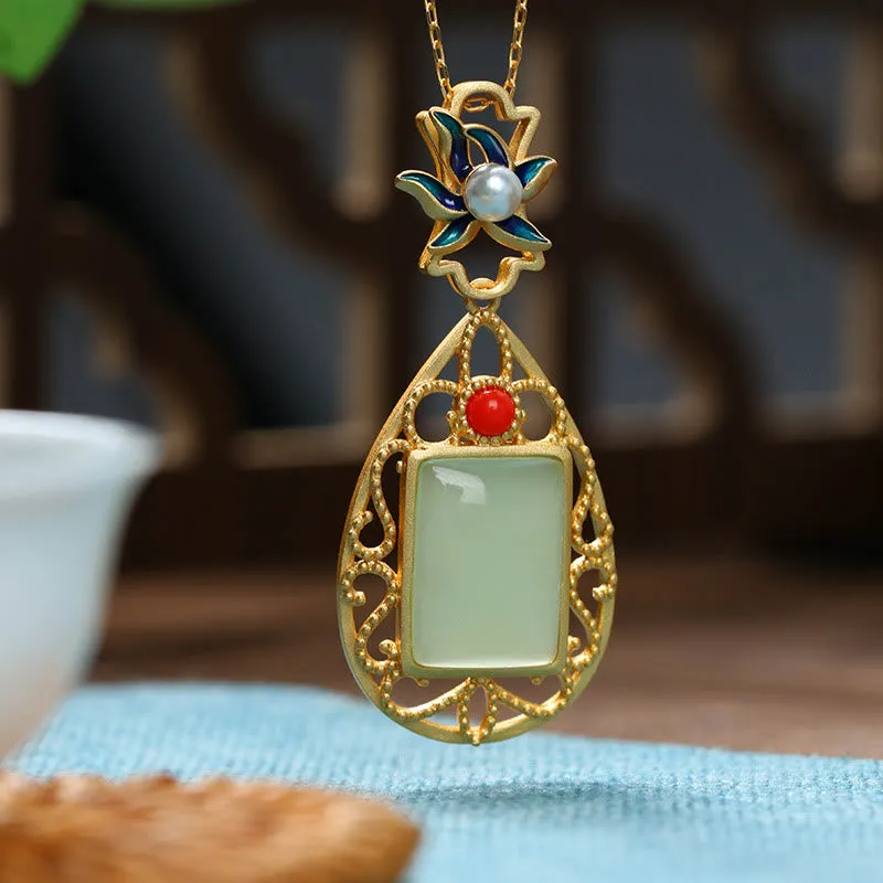 Vintage Flower Jade Gold-Plated Prosperity Necklace Pendant from Luck Muse Shop - Image 4