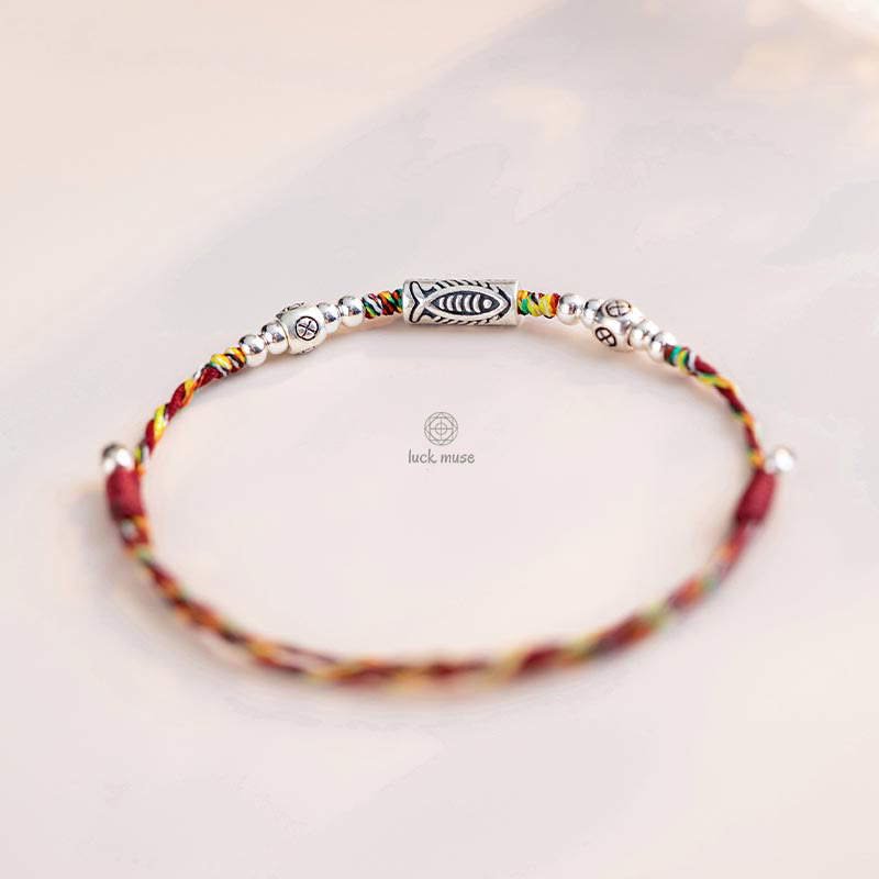 925 Sterling Silver Luck Koi Fish Braided Bracelet Anklet - Image 4