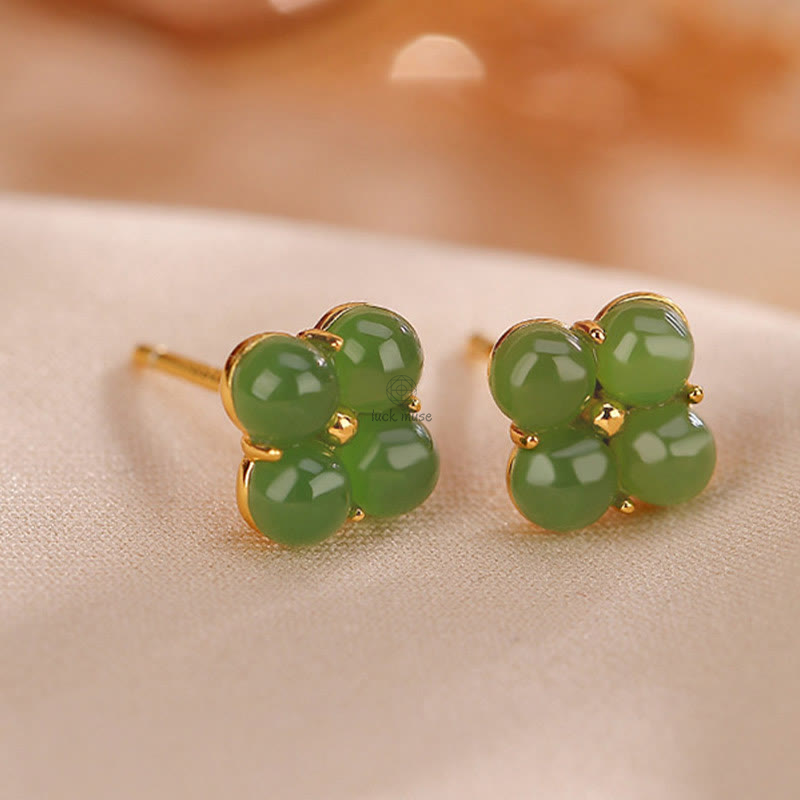 Luck Muse Gold-Plated 925 Sterling Silver Cyan Jade Clover Stud Earrings for Good Luck - Image 6