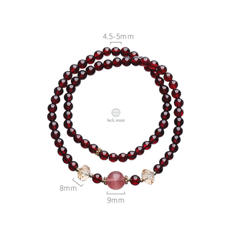 Luck Muse 14K Gold Plated Double Wrap Bracelet with Natural Garnet and Strawberry Quartz for Stability - Image 14