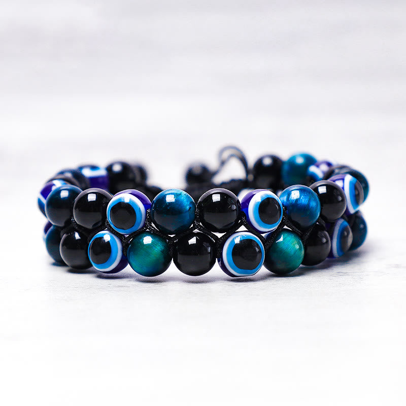 Evil Eye Protection Bracelet with Hematite and Tiger Eye Beads - Image 2