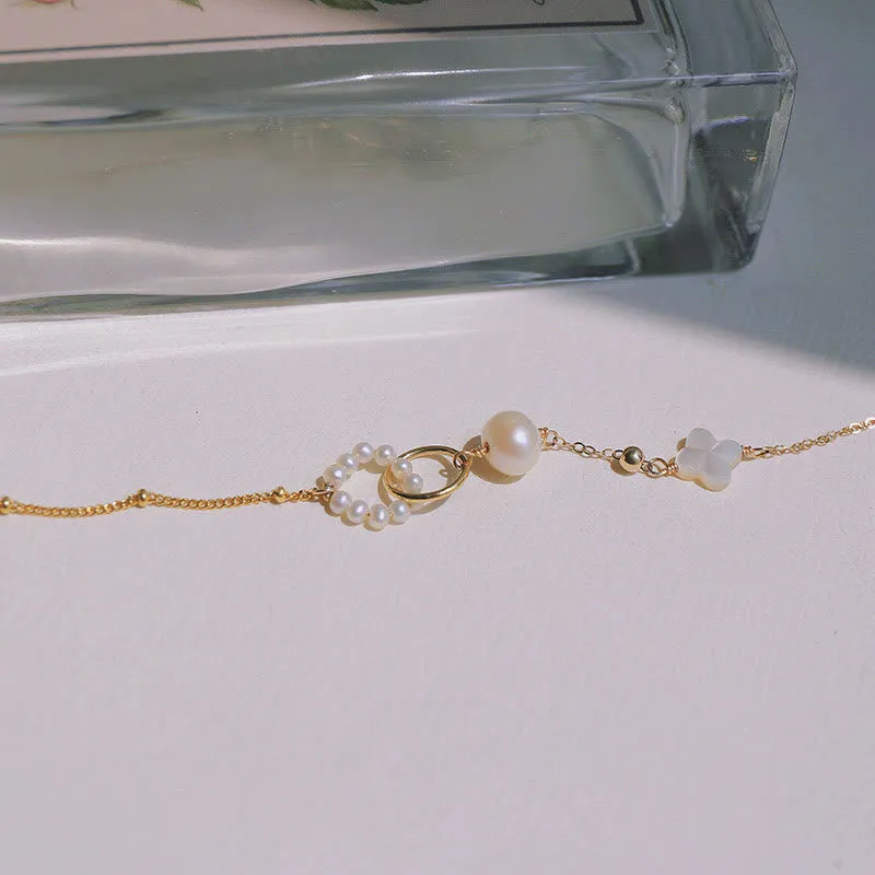 Luck Muse 14K Gold Plated Pearl Double Peace Healing Chain Bracelet - Image 4