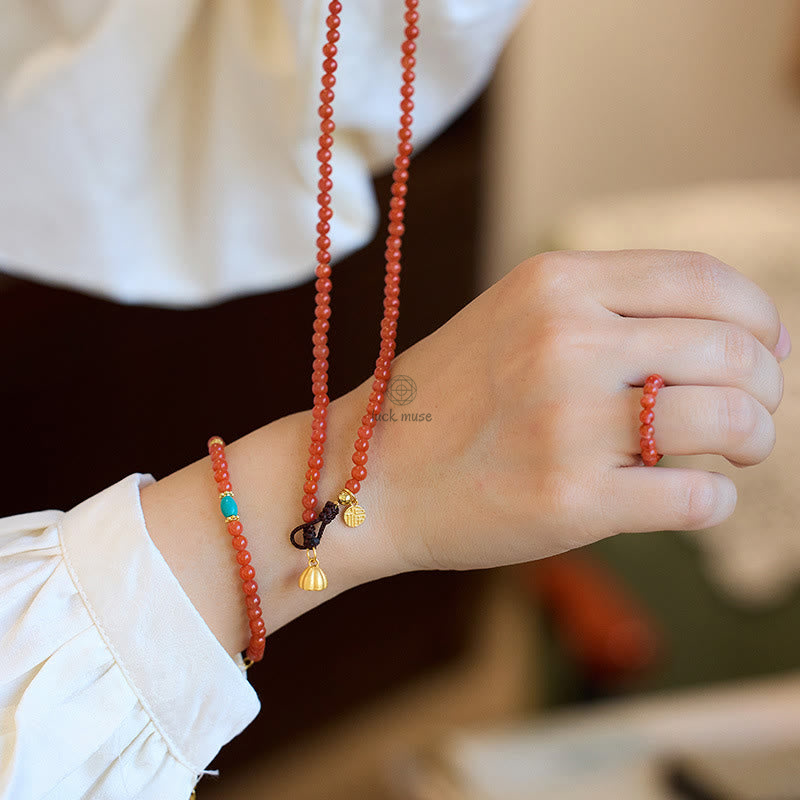 Luck Muse Red Agate Turquoise Confidence Jewelry Set in 925 Sterling Silver Plating and Gold