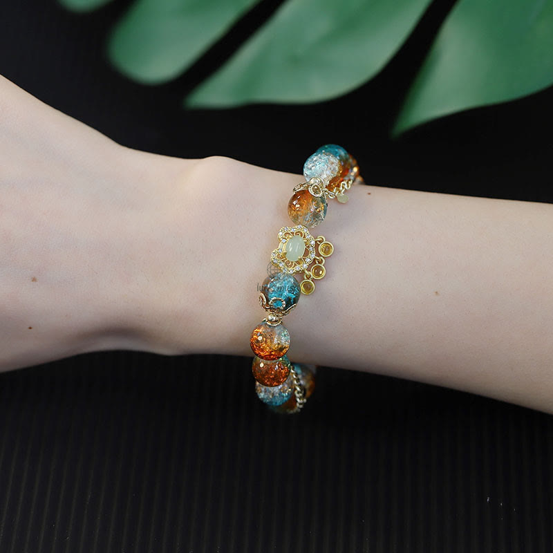 Luck Muse Colorful Liuli Glass Bead Lucky Chinese Lock Charm Bracelet - Image 10