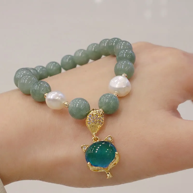 Color-Changing Jade Pearl Fox Charm Bracelet with Luck Muse for Luck - Image 2