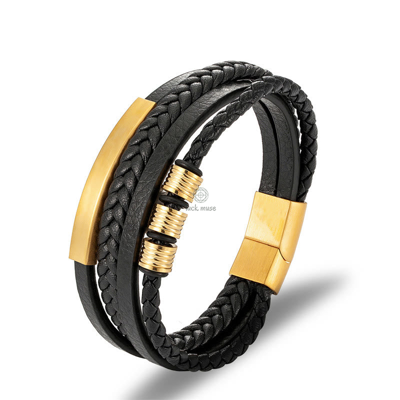 Braided Leather Bracelet with Titanium Steel, Magnetic Buckle, and Balance Feature - Image 13