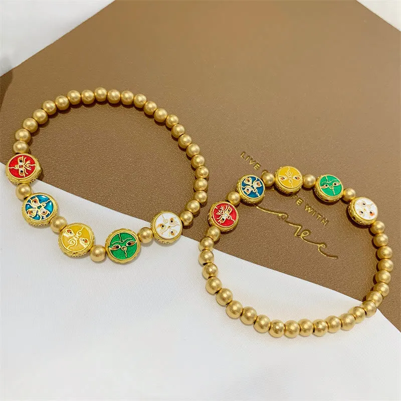 Tibetan Five Wealth Deities Copper Beads Bracelet - Image 6