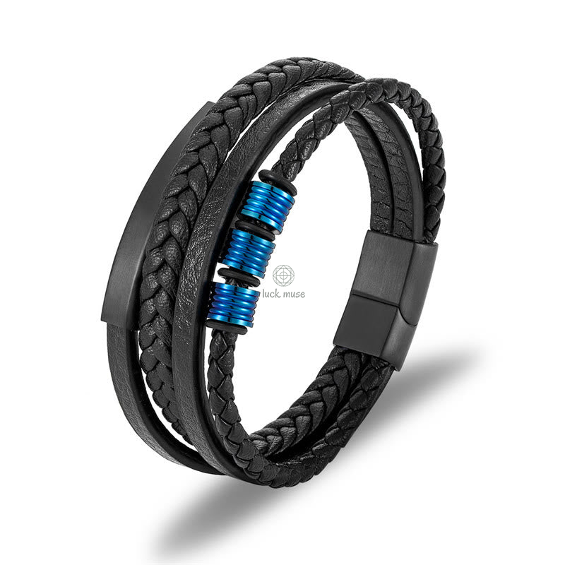 Braided Leather Bracelet with Titanium Steel, Magnetic Buckle, and Balance Feature - Image 19