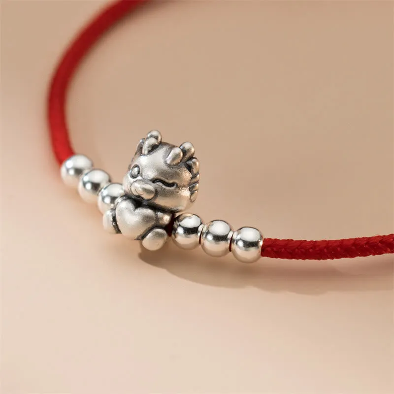 Handmade 999 Sterling Silver Dragon Year Luck Red Bracelet with Luck Muse - Image 3