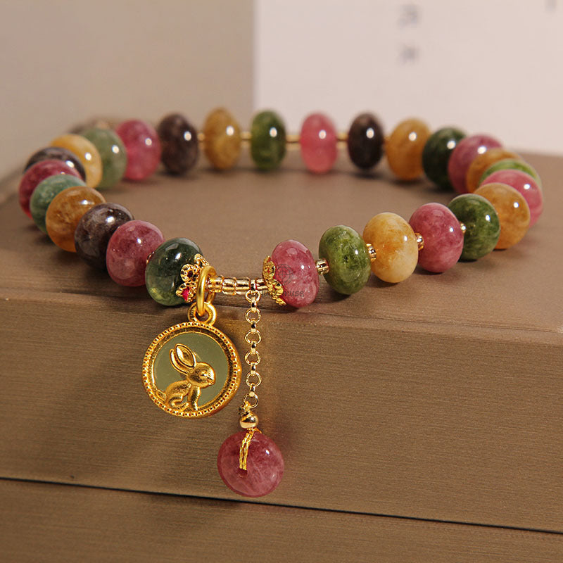Colorful Tourmaline Rabbit Charm Bracelet - Positive Energy Zen Jewelry - Image 7