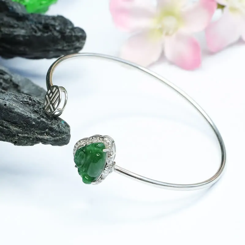 Luck Muse 925 Sterling Silver Laughing Buddha Jade Luck Bracelet - Image 2