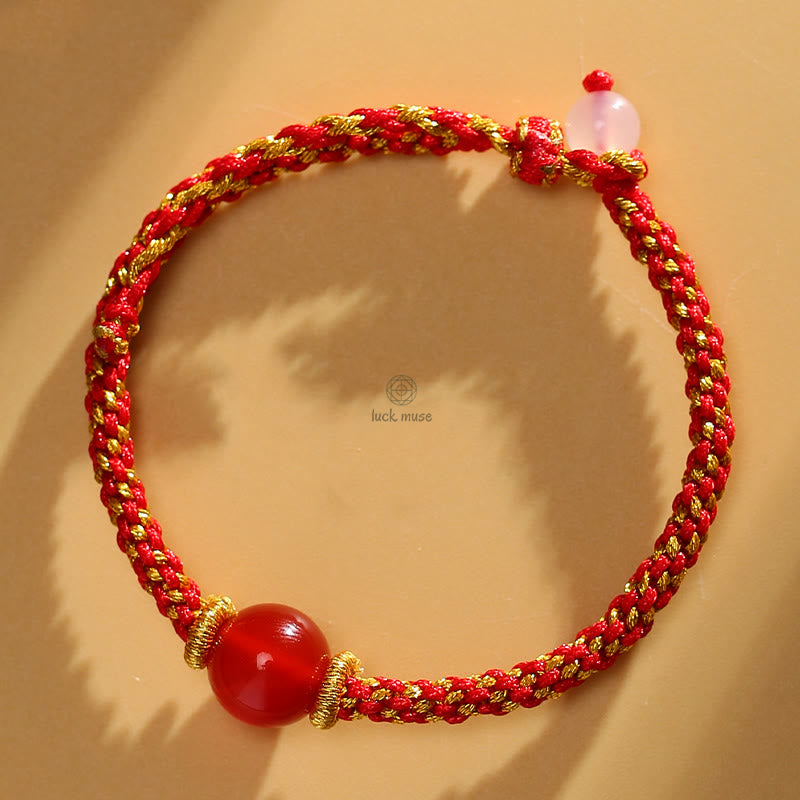 Handmade Natural Stone Bracelet with Red Agate, Amethyst, Rutilated Quartz, Pink Crystal Beads - Image 3