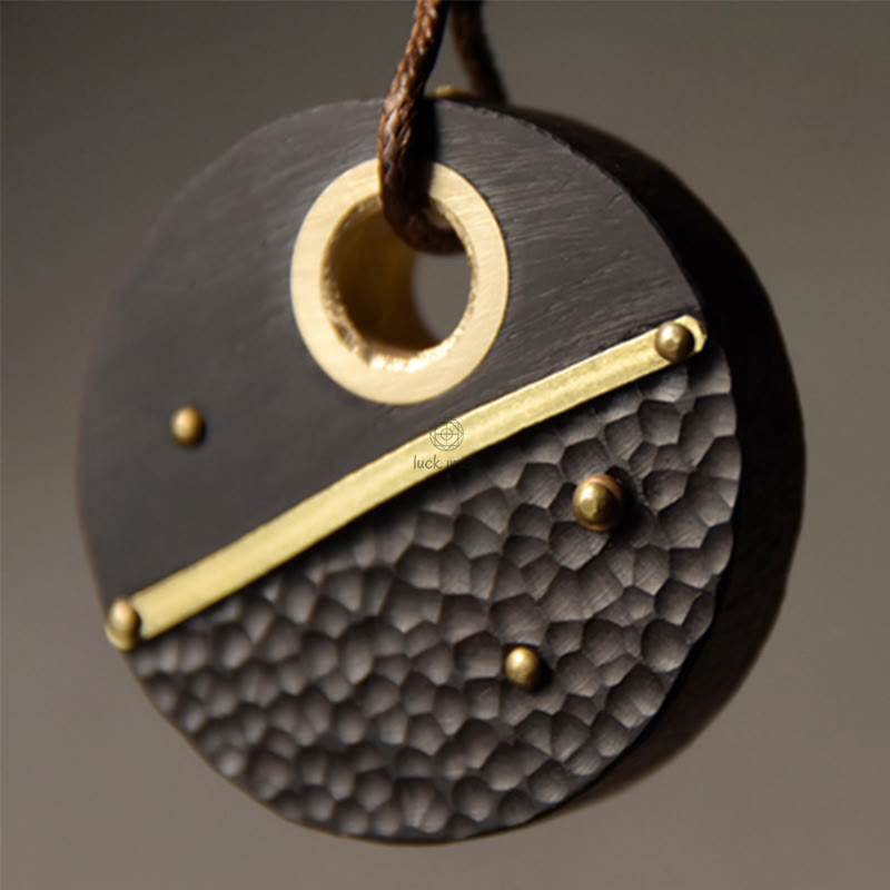 Luck Muse Round Ebony Wood Copper Peace Necklace Pendant - Image 8