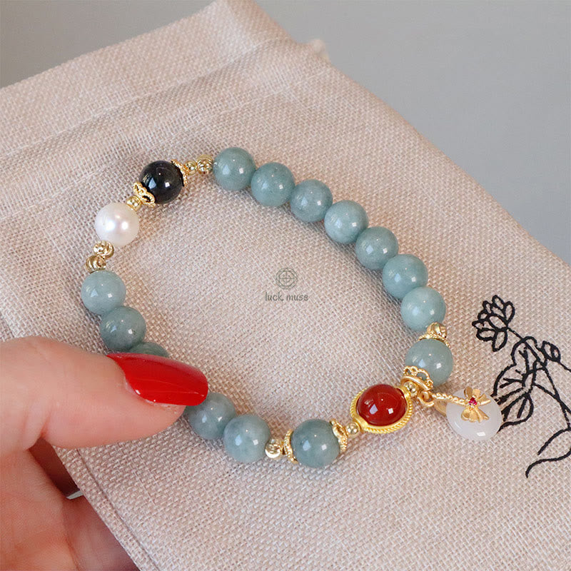 Natural Jade Red Agate Pearl Bracelet with Bow Tie Luck Charm - Image 10