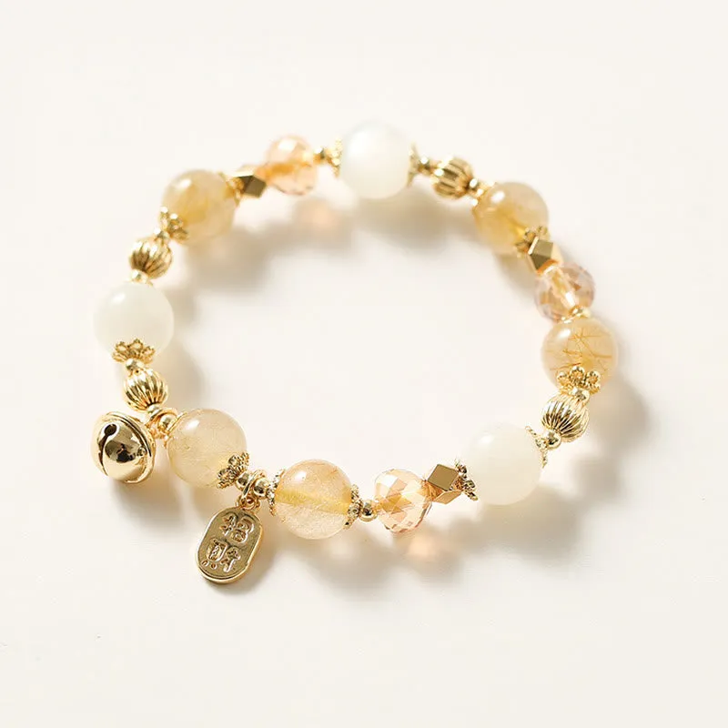 Golden Rutilated Quartz Wealth Charm Bracelet - Luck Muse 14K Gold Plated