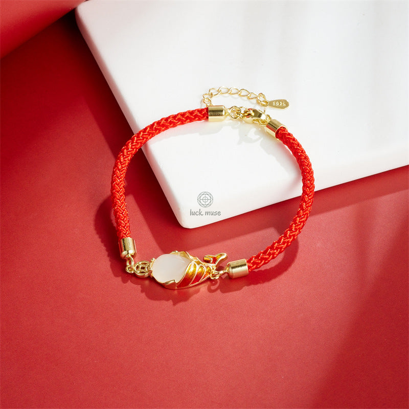 Buddha Chalcedony Luck Koi Fish Wealth Stone Bracelet and Necklace Set - Image 2
