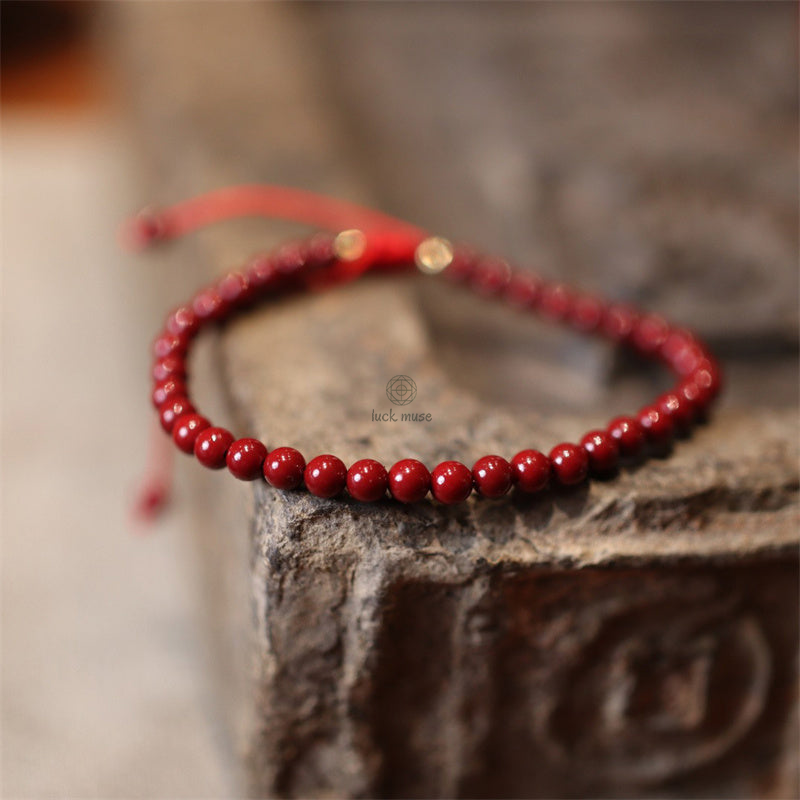 Natural Cinnabar Blessed Red String Braided Luck Muse Bracelet Anklet