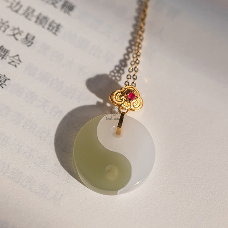 Luck Muse Yin Yang Jade Necklace Pendant with 18K Gold for Luck and Prosperity - Image 10