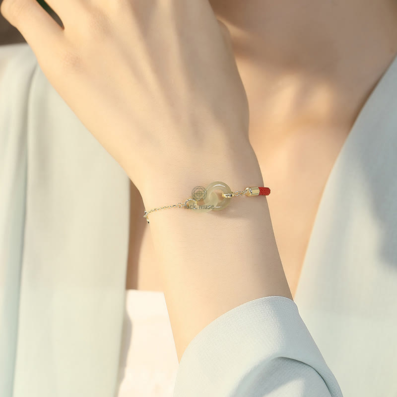 925 Sterling Silver Hetian Jade Double Peace Lotus Luck Bracelet with Luck Muse - Image 7