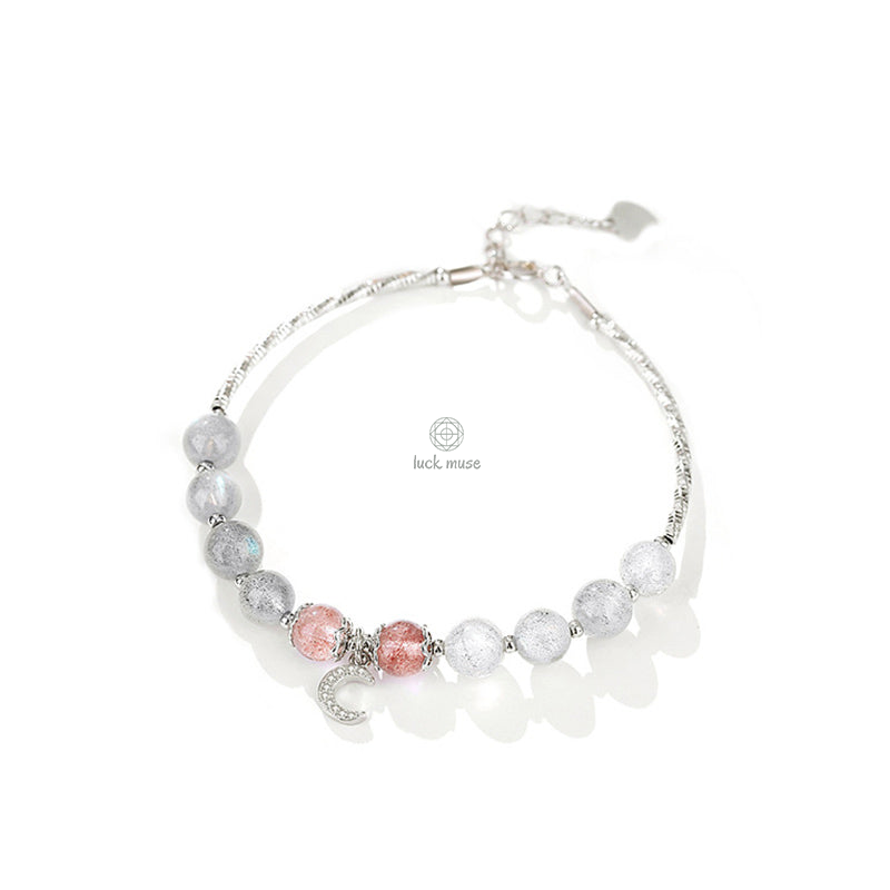 Strawberry Quartz Moonstone Lucky Moon Charm Bracelet by Luck Muse Shop - Image 7