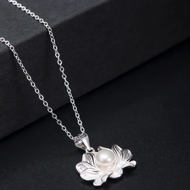 925 Sterling Silver Lotus Flower Pearl Wealth Necklace Pendant - Luck Muse Shop - Image 5