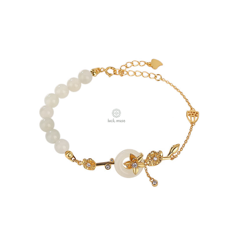 Luck Muse 925 Sterling Silver Hetian Jade Lotus Luck Chain Bracelet - Image 6