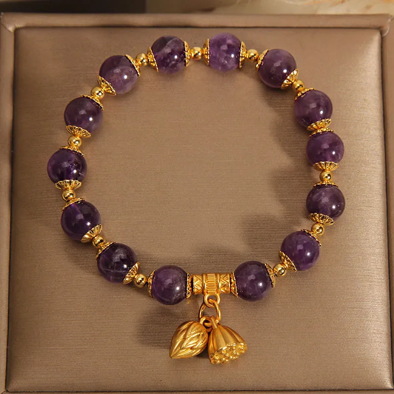 Natural Amethyst Lotus Healing Bracelet by Luck Muse Shop - Image 4