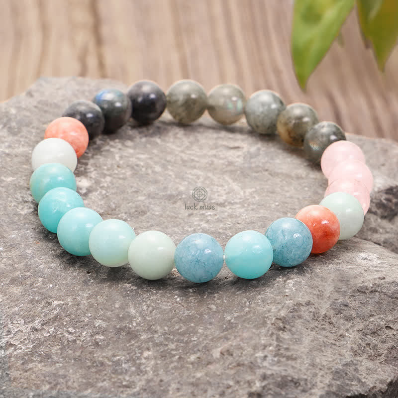 Amazonite and Black Glitter Stone 108 Mala Beads Bracelet with Positive Tassel Design - Image 10