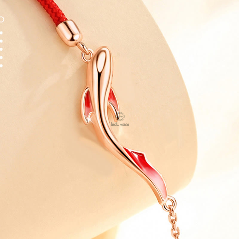 Braided Red String Bracelet with 925 Sterling Silver Luck Koi Fish and Lotus Star Embellishments - Image 3