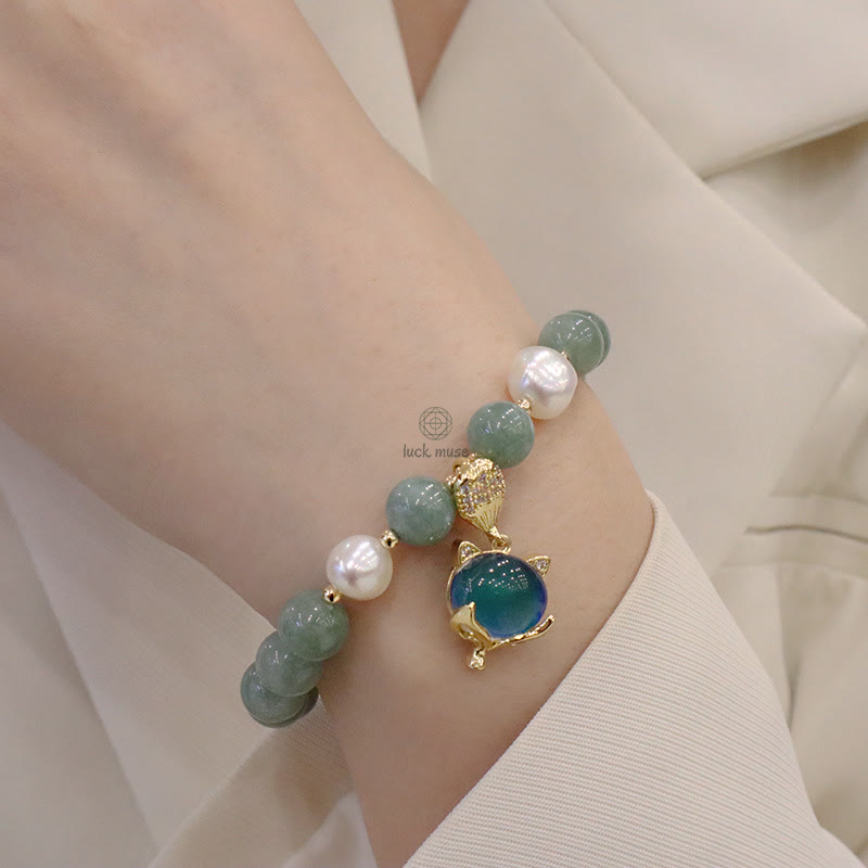 Color-Changing Jade Pearl Fox Charm Bracelet with Luck Muse for Luck - Image 7