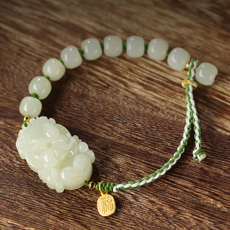Luck Muse 925 Sterling Silver Chinese Zodiac Hetian Jade Lucky String Bracelet - Image 2