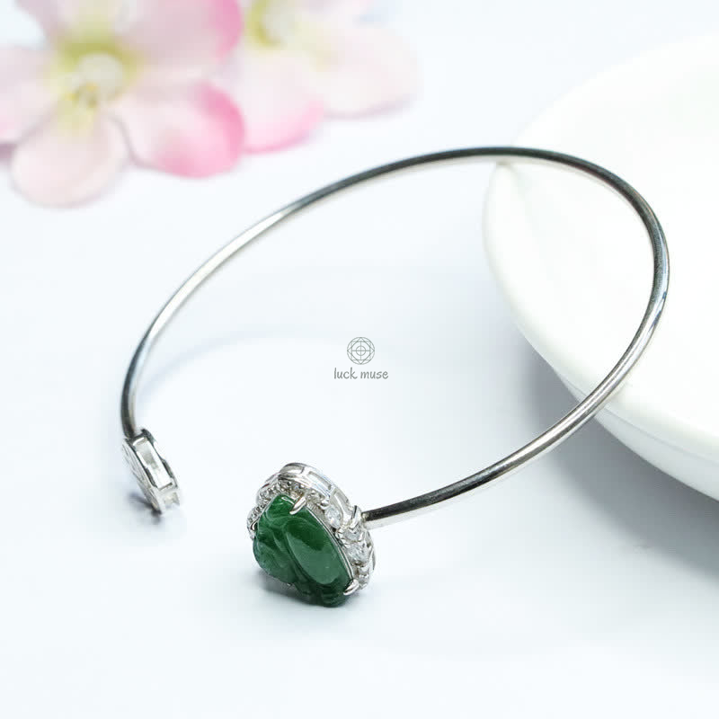 Luck Muse 925 Sterling Silver Laughing Buddha Jade Luck Bracelet - Image 9