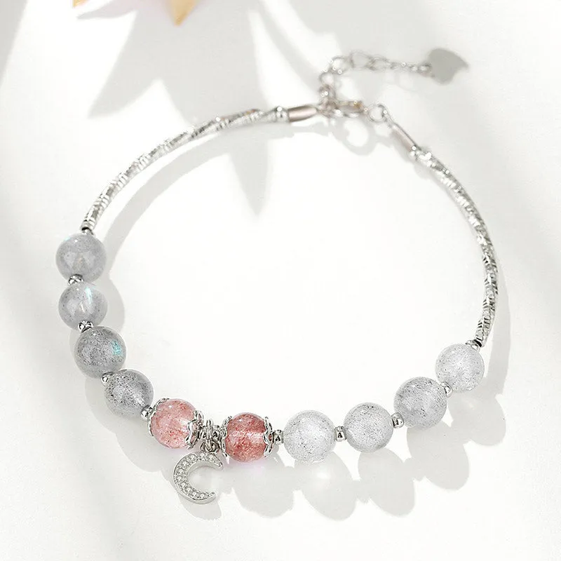 Strawberry Quartz Moonstone Lucky Moon Charm Bracelet by Luck Muse Shop - Image 2