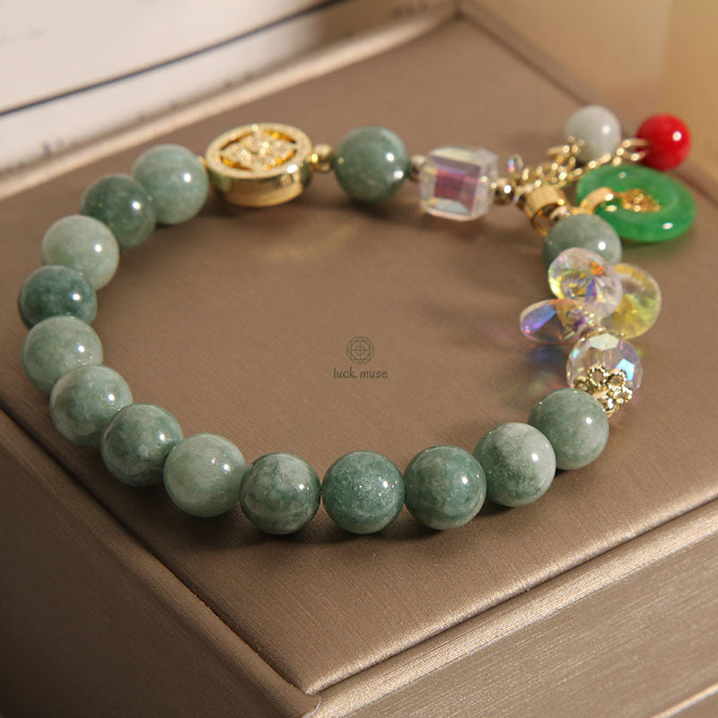 Luck Muse Strawberry Quartz and Jade Fu Character Charm Bracelet for Healing - Image 11