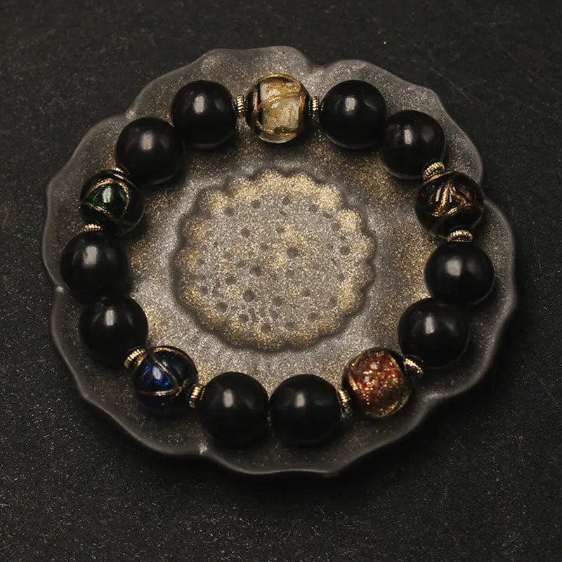 Luck Muse Wealth Bracelet with Western Soapberry Incense Ash and Liuli Glass Beads