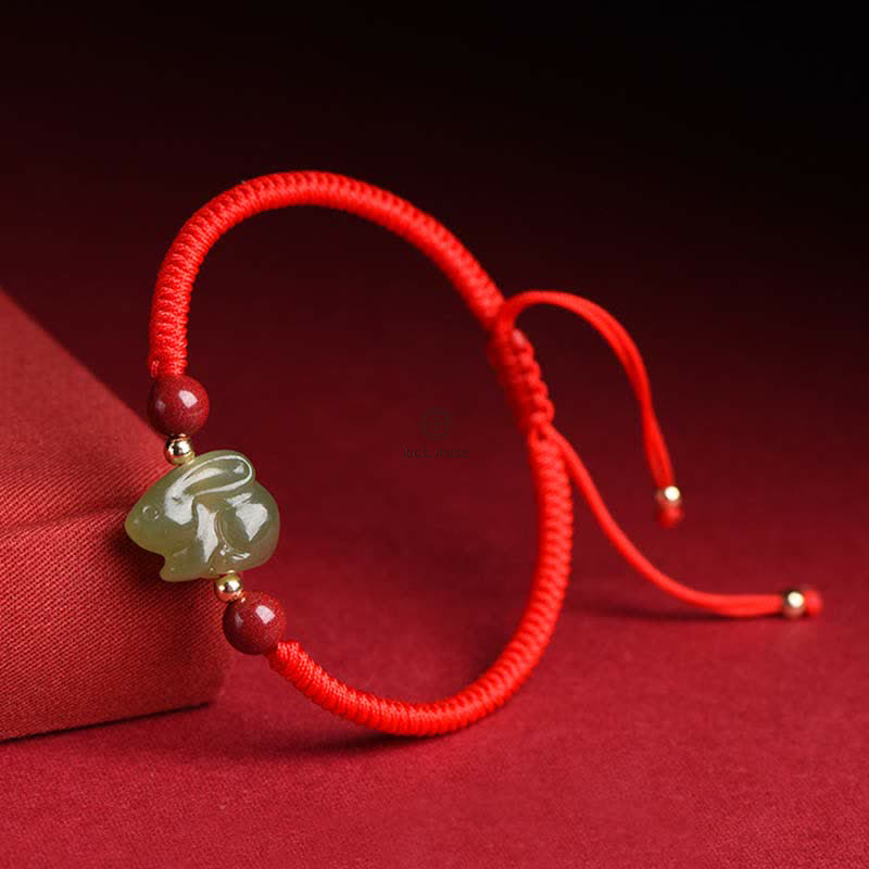 Year of the Rabbit Hetian Jade and Cinnabar Beaded Abundance Bracelet - Image 6