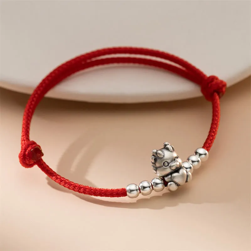 Handmade 999 Sterling Silver Dragon Year Luck Red Bracelet with Luck Muse - Image 2