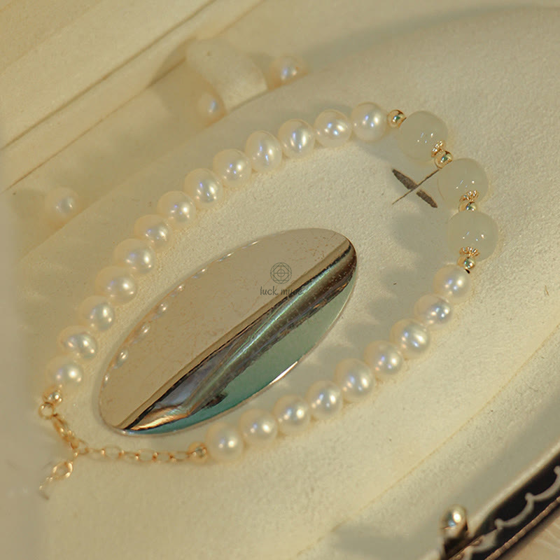 Luck Muse 14K Gold Plated Sincerity Bead Chain Bracelet with Natural Pearl, Hetian Cyan Jade, and White Jade - Image 21