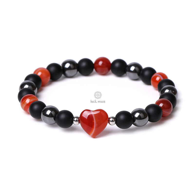 Black Onyx Tiger Eye Crystal Love Heart Protection Bracelet - Image 9
