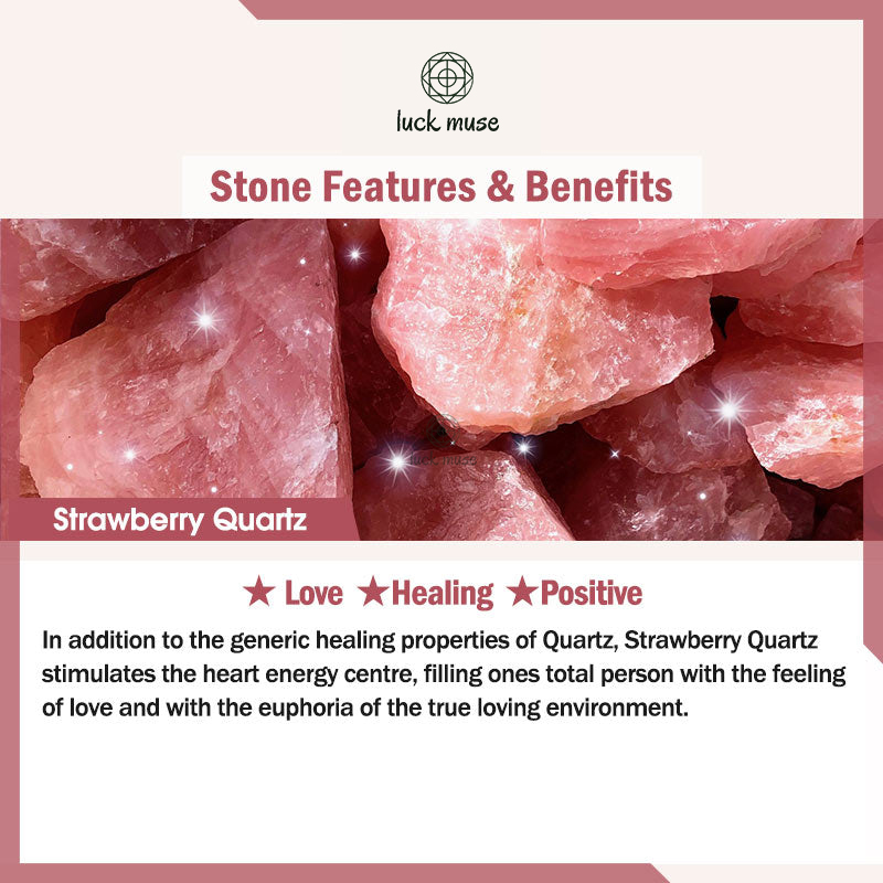 Luck Muse Strawberry Quartz Four Leaf Clover Bracelet with Healing Charm - Image 13
