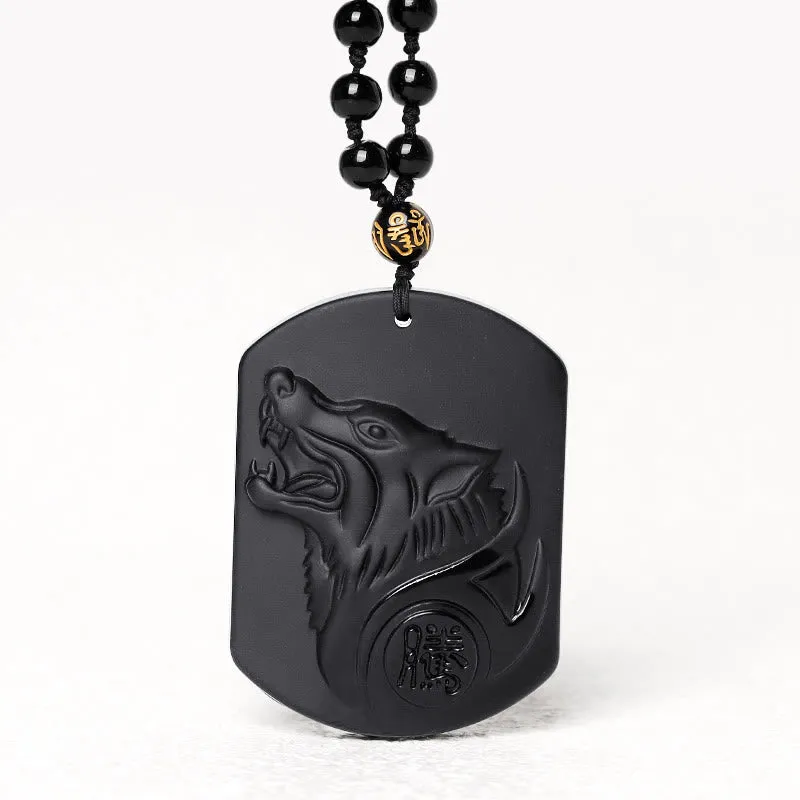 Black Obsidian Stone Wolf Purification Necklace