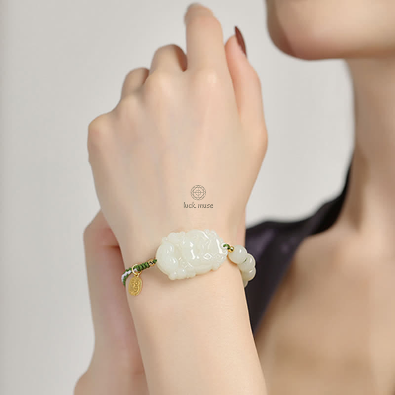 Luck Muse 925 Sterling Silver Chinese Zodiac Hetian Jade Lucky String Bracelet - Image 5