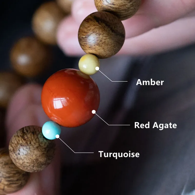 Tarakan Agarwood Amber Red Agate Laughing Buddha Meditation Bracelet - Image 25