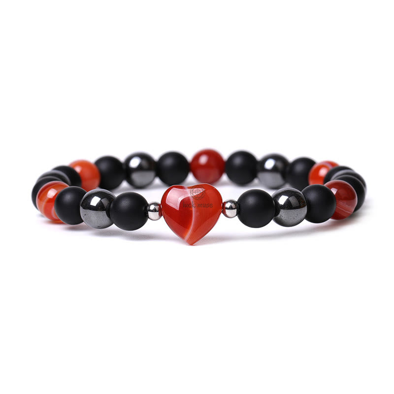Black Onyx Tiger Eye Crystal Love Heart Protection Bracelet - Image 8