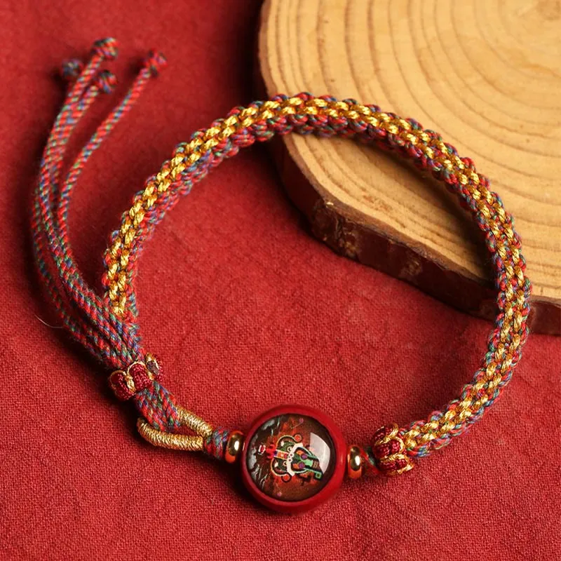 Blessed Braided Bracelet with Colorful Rope and Cinnabar Thangka Essence - Image 4