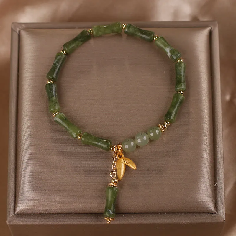 Green Bamboo Jade Leaf pattern Bracelet- Wealth and Luck Symbol - Image 2