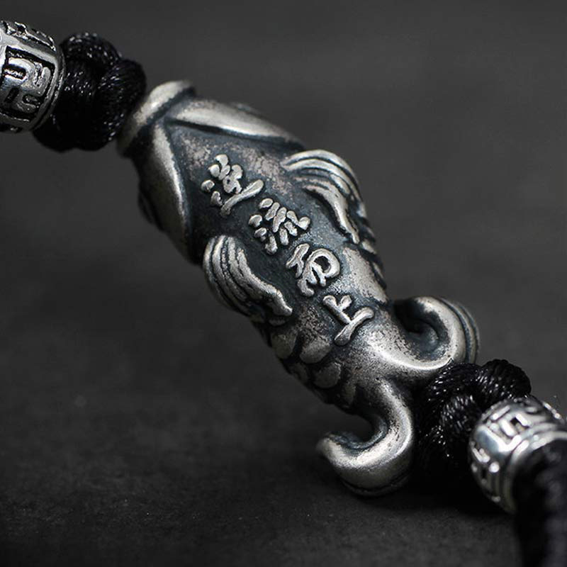 Braided String Bracelet with Silver Koi Fish Design for Good Fortune - Image 6