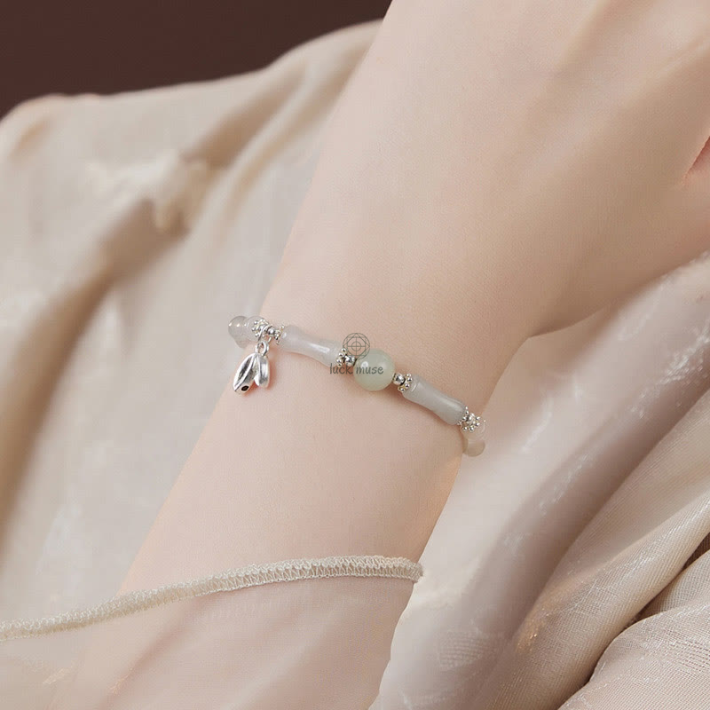 925 Sterling Silver Tianshan Jade Bamboo Lucky Charm Bracelet - Image 7