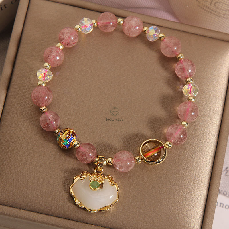 Luck Muse Healing Bracelet with Strawberry Quartz, Green Crystal, and Amethyst - Image 2